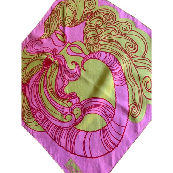 Giorgio Sant’Angelo Silk Scarf Pink Yellow Abstract Face Print 22" Retro Mod Art - Picture 2 of 6